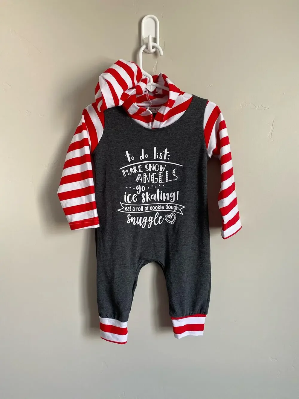 Gender Neutral Baby Christmas Long Sleeved Hooded Romper
